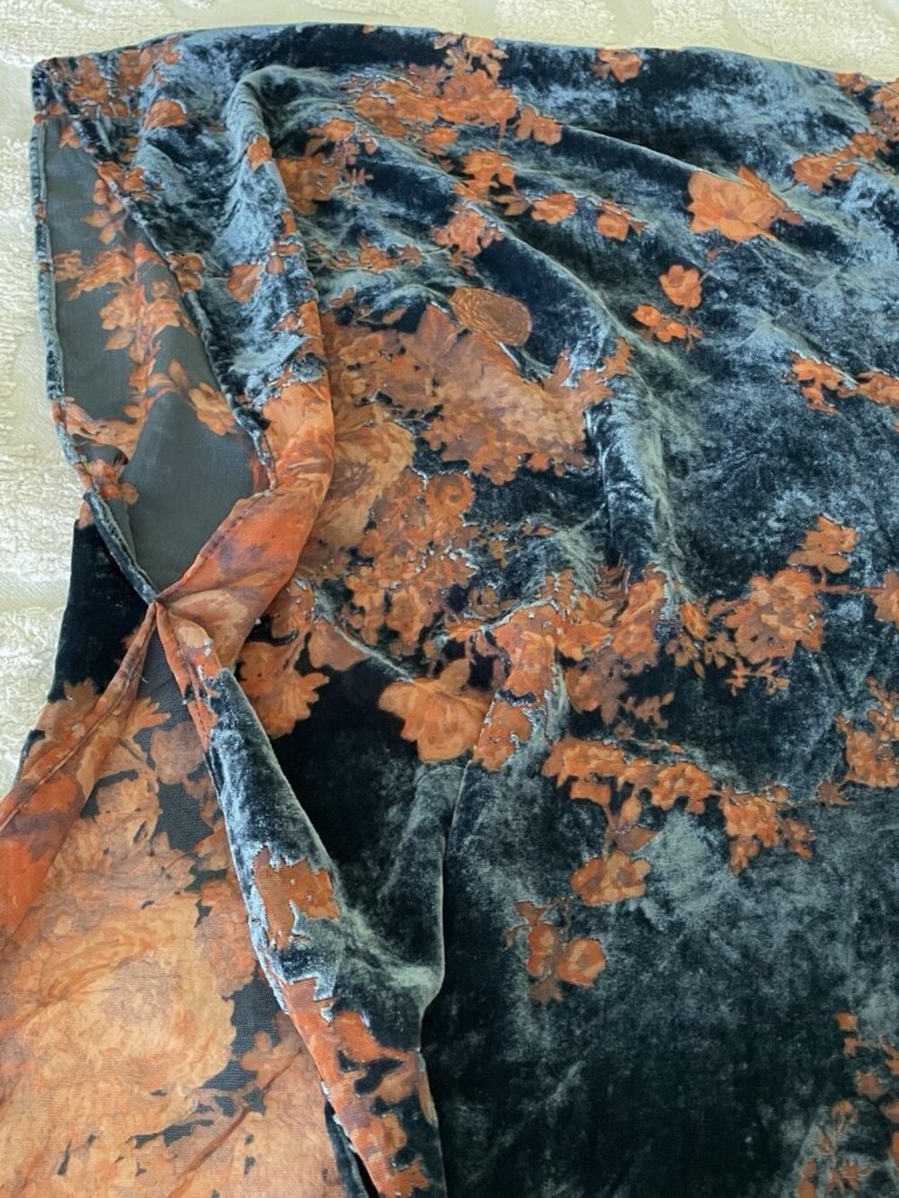 World Market Velvet Burnout Kimono Cardigan One Size Orange Blue Boho Resort - Picture 6 of 11
